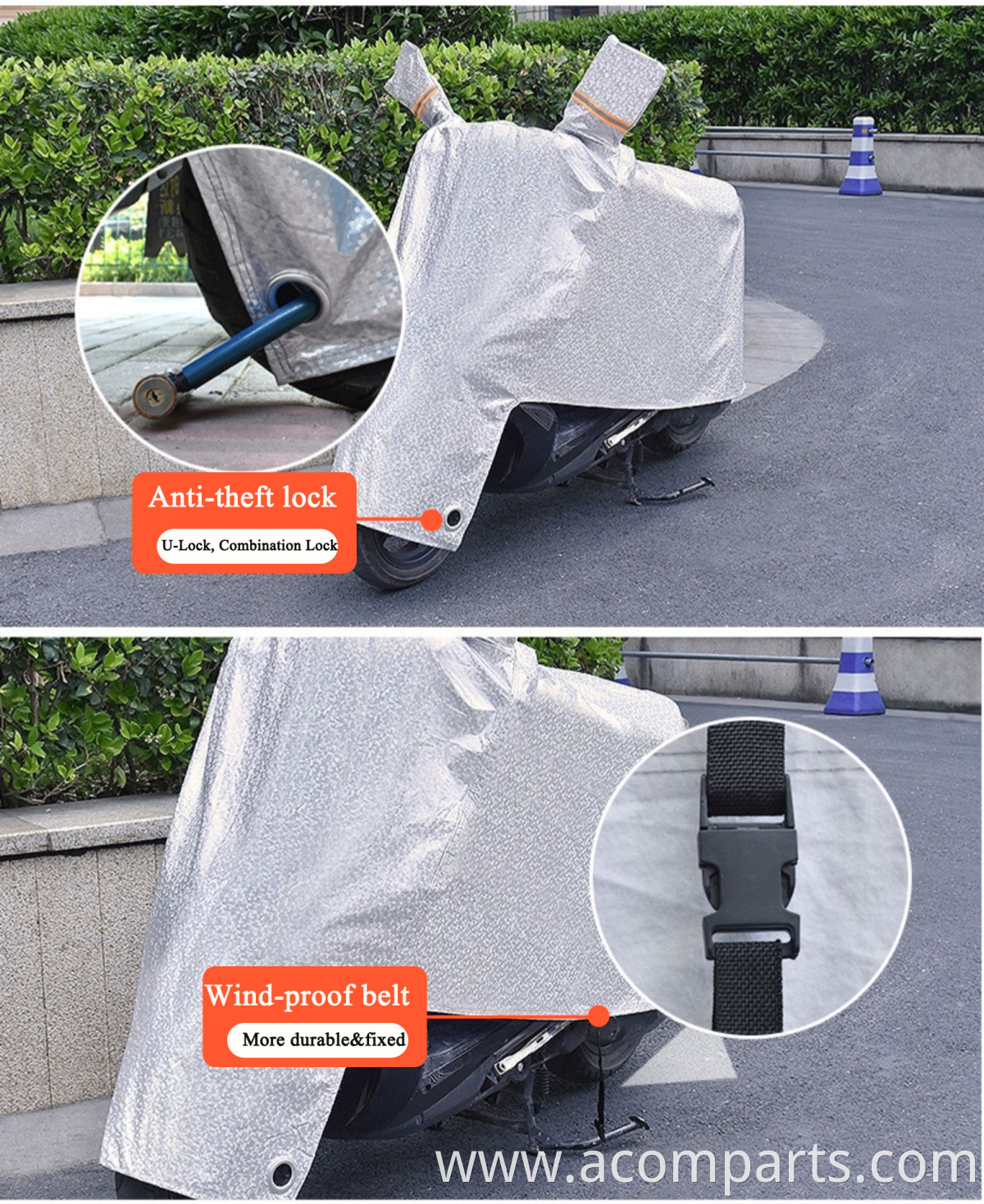 Outdoor parking storage anti-uv reflective stripes custom printed motorcycle covers waterproof